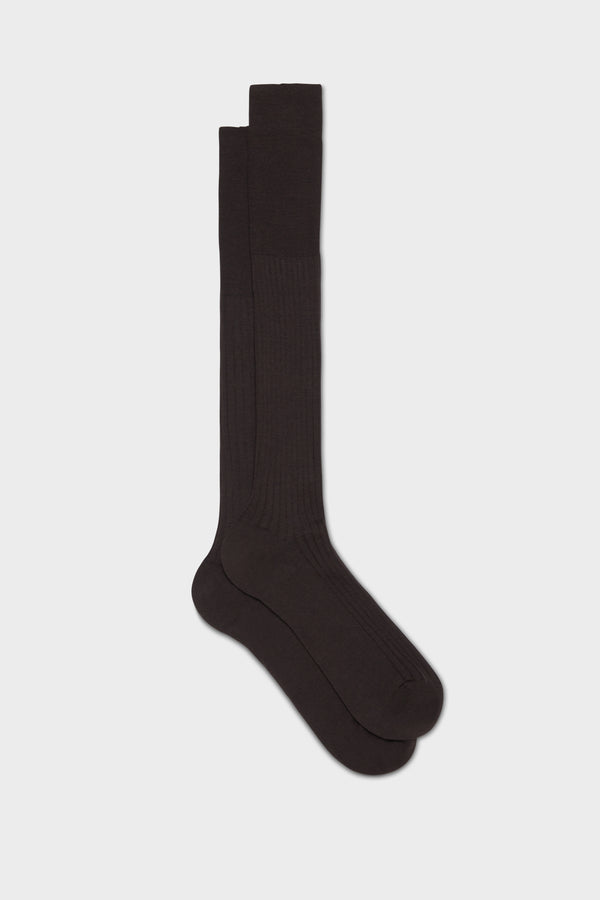 SOCKS ASCANIO. WOOL BLEND. SOLID COLOR, DARK BROWN