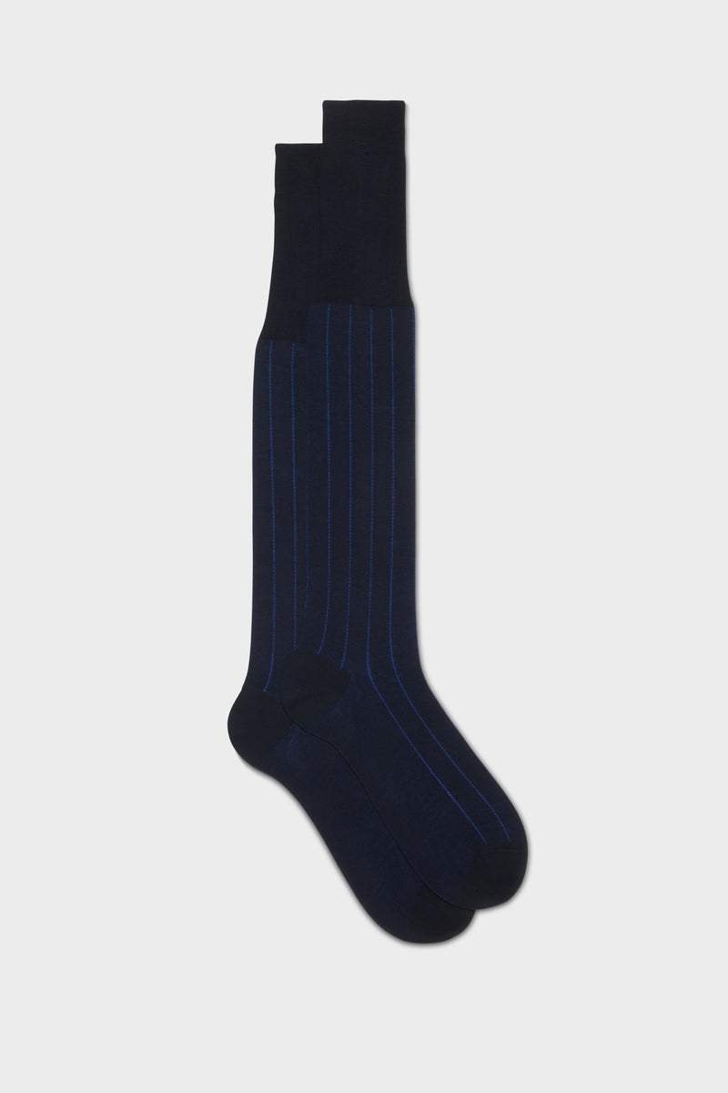SOCKS LEONE. 100% COTTON. PINSTRIPES, NAVY ROYAL