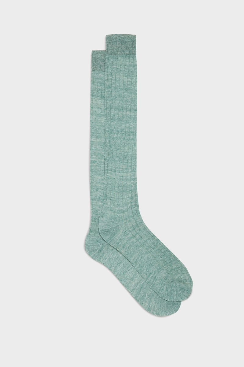 CALZA VALERIO. 90% LINO, 10% NYLON, TINTA UNITA, GREEN.