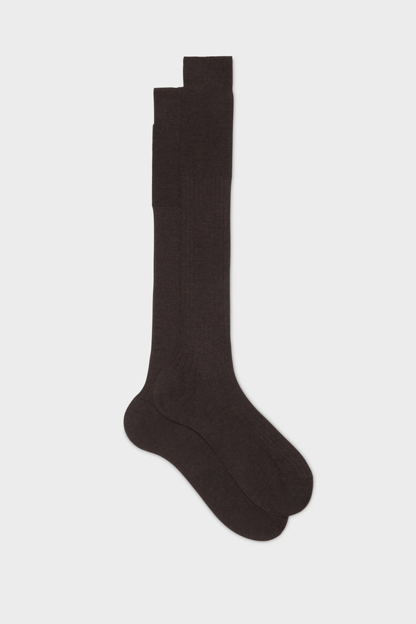 CALZA QUIRINALE. 70% CASHMERE 30% SETA, DARK BROWN.