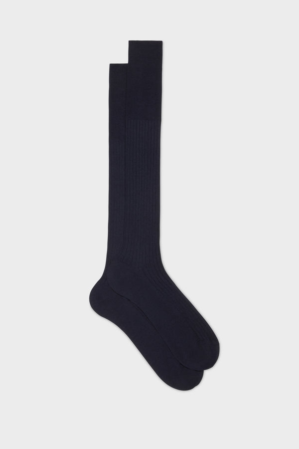 CALZA QUIRINALE. 70% CASHMERE 30% SETA, NAVY.