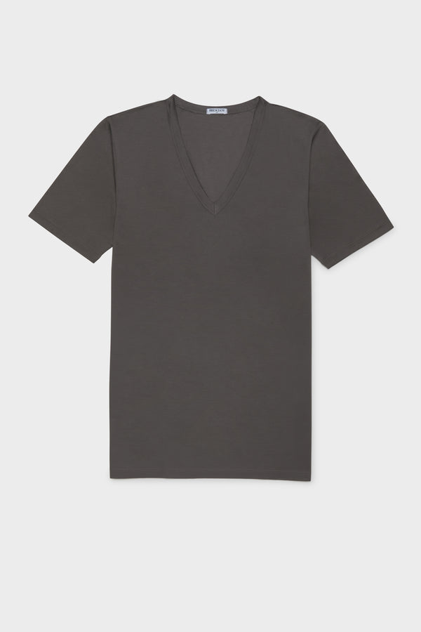 T-SHIRT, V NECK. 100% COTTON, SHORT SLEEVE, GREY.