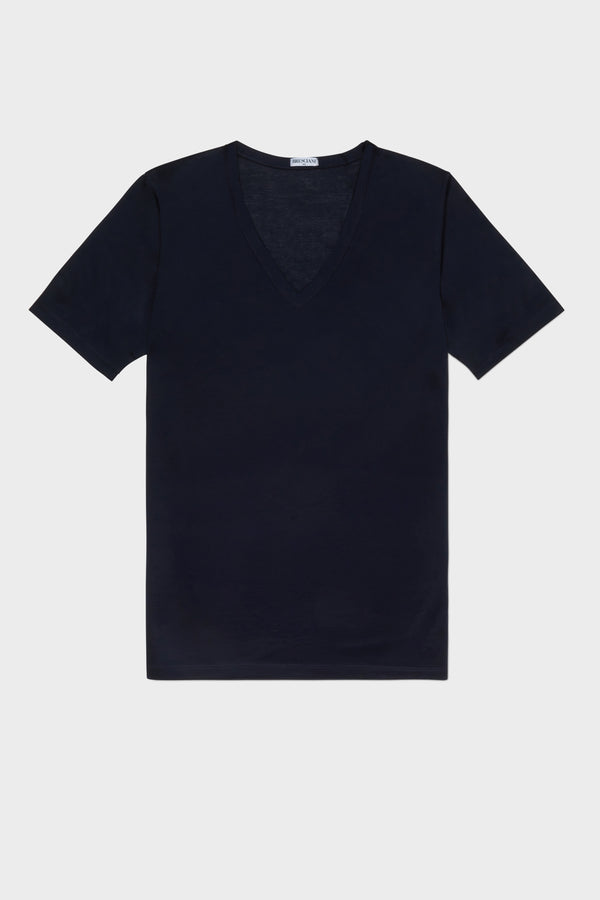 T-SHIRT, V NECK. 100% COTTON, SHORT SLEEVE, NAVY.