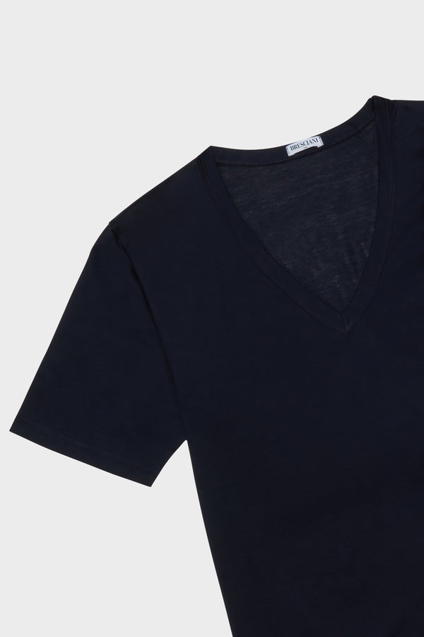 T-SHIRT, V NECK. 100% COTTON, SHORT SLEEVE, NAVY.