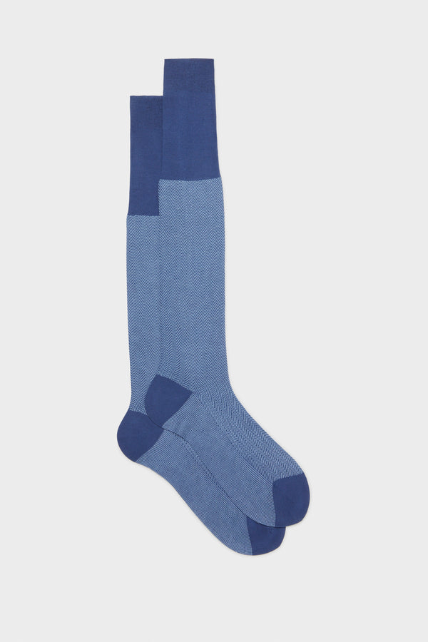 SOCKS GIULIO, 100% COTTON, HERRINGBONE, JEANS-SEABLUE.