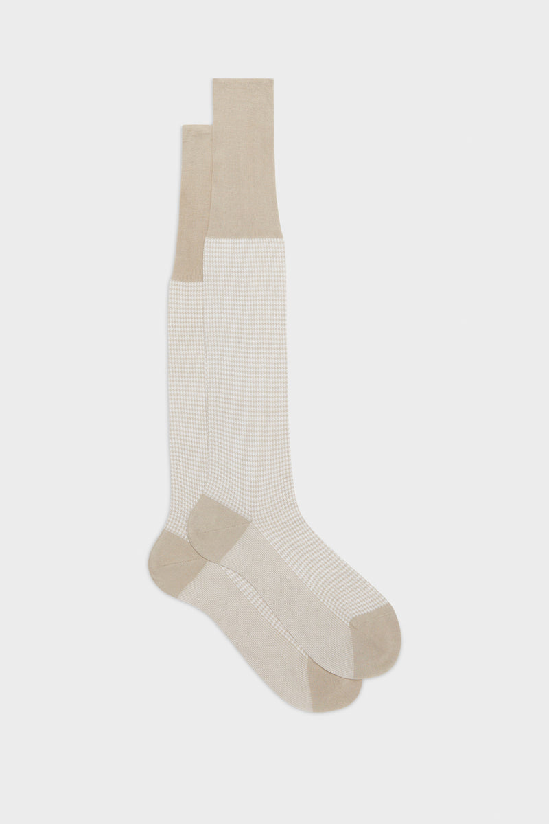 SOCKS LEO, 100% COTTON, HOUNDTOOTH, PEARLGREY-WHITE.