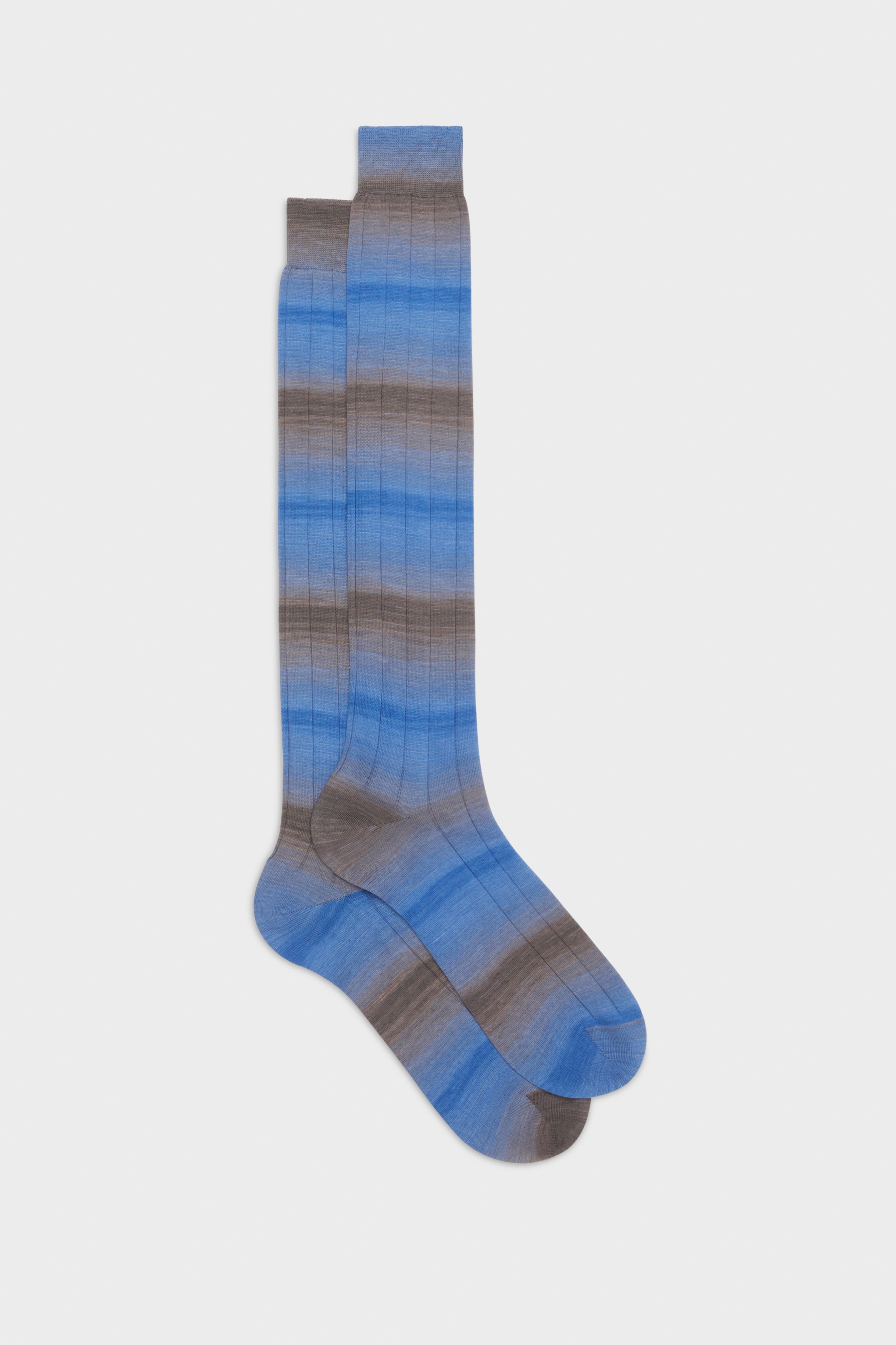 CALZA LUX, 100% COTONE, DARK BROWN - SKY BLUE.