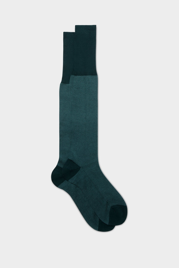 SOCKS GIULIO. 100% COTTON. HERRINGBONE, MINT DARK GREEN.