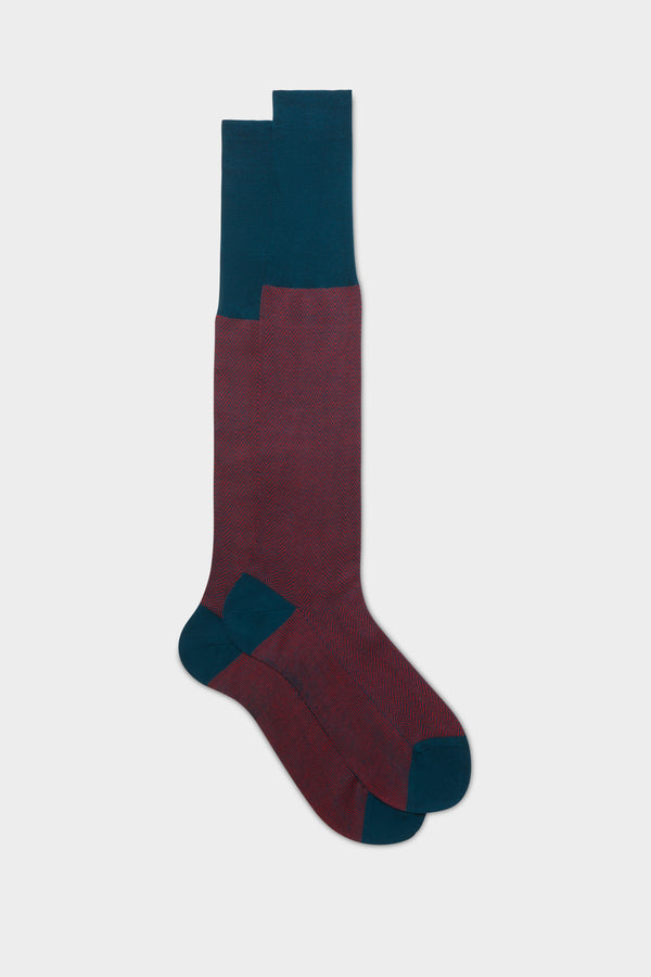 SOCKS GIULIO. 100% COTTON. HERRINGBONE, RED PEACOCK.