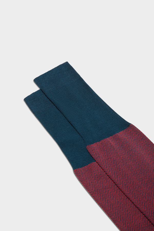 SOCKS GIULIO. 100% COTTON. HERRINGBONE, RED PEACOCK.