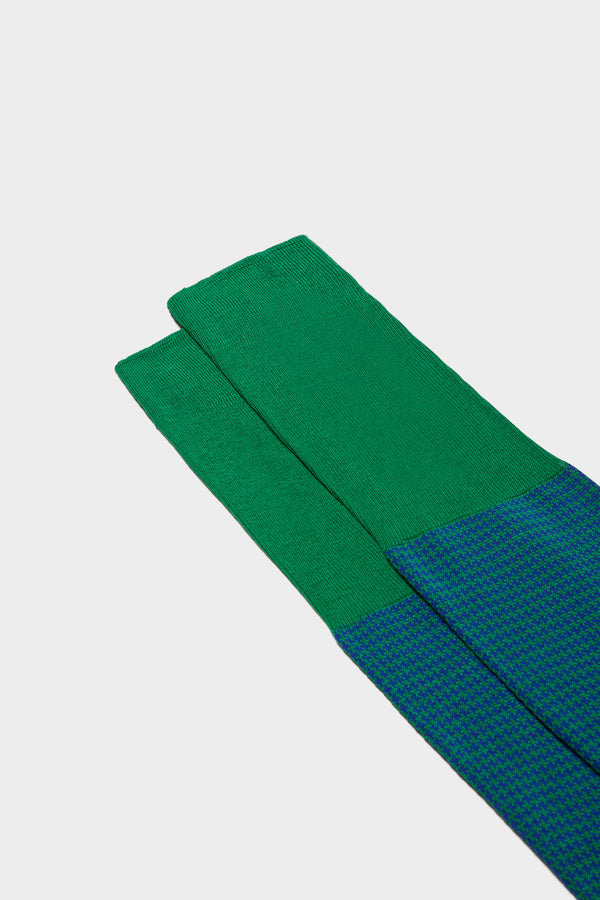 CALZA LEO. 100% COTONE, PIED DE POULE, ELECTRIC BLUE- FERN GREEN