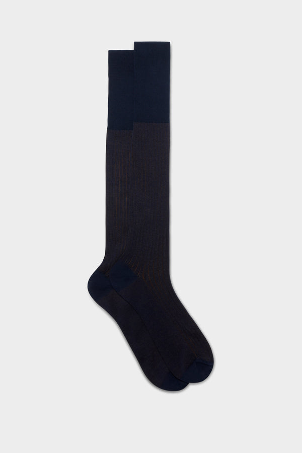 CALZA MARIO. 100% COTONE, VANISEE, BLUE - BROWN.